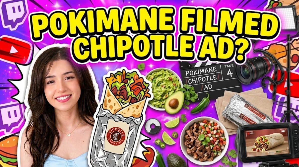 Pokimane next to a Chipotle storefront