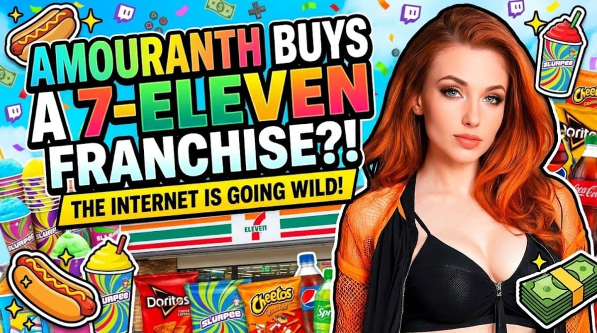 Amouranth standing outside a 7-Eleven storefront