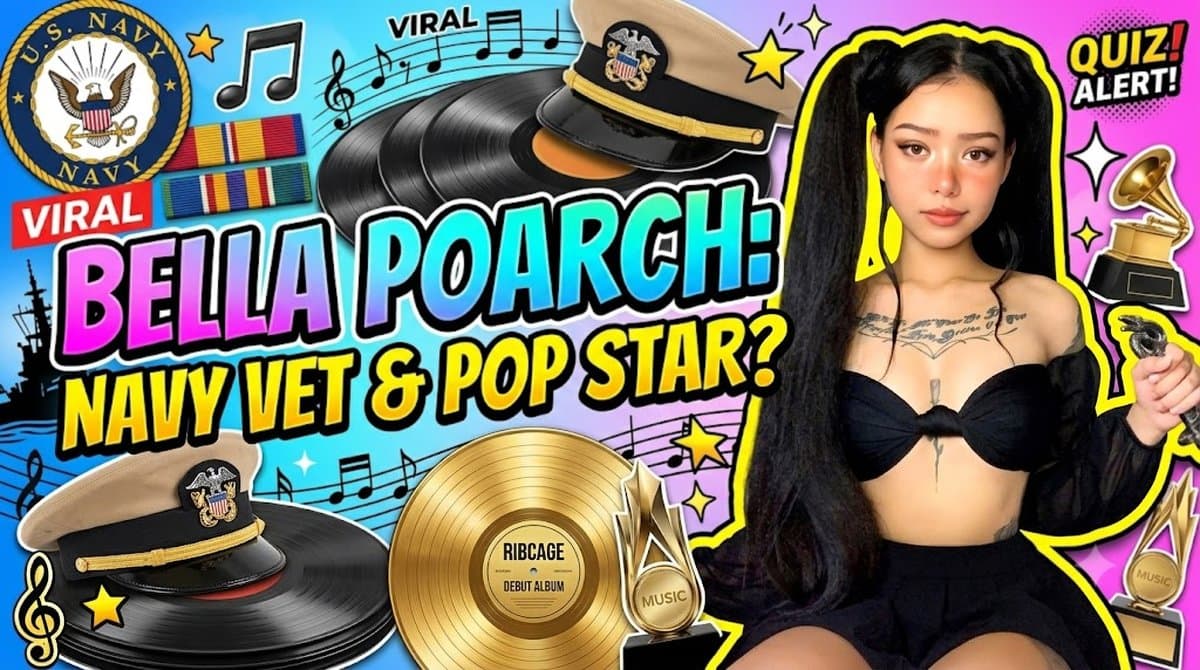 Bella Poarch in U.S. Navy uniform with a Ribcage album mock-up